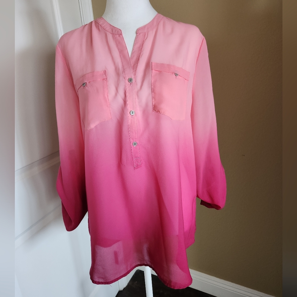 Women's Roz & Ali Ombre Blouse, Shades of Pink,  Size Medium